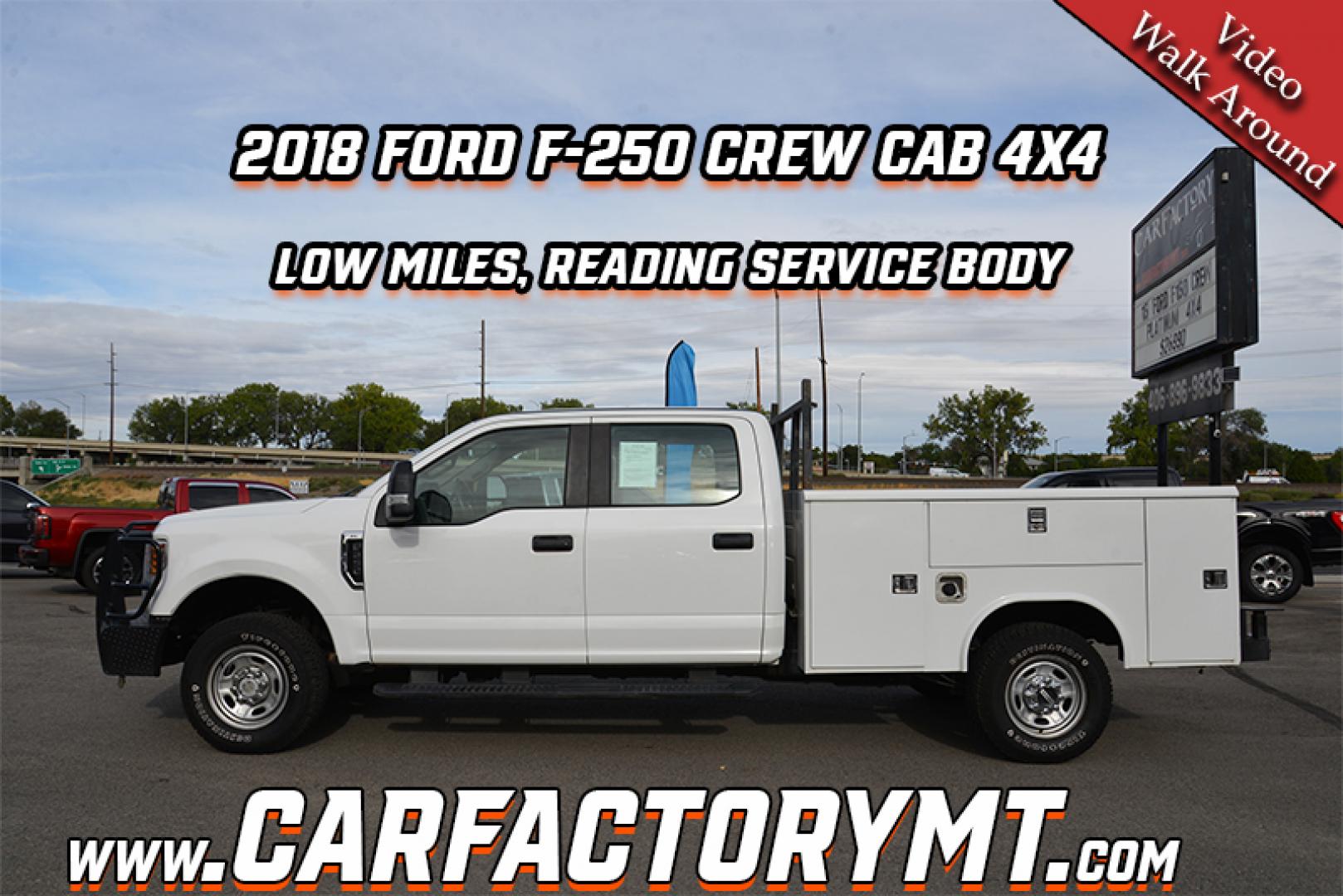 2018 Oxford White /Medium Earth Gray Ford F-250 SD Service Body Crew Cab 4WD (1FD7W2B66JE) with an 6.2L V8 OHV 16V engine, 6A transmission, located at 4562 State Avenue, Billings, MT, 59101, (406) 896-9833, 45.769516, -108.526772 - 2018 Ford F-250 Crew Cab 4x4 with a Reading Service Body Vin # 1FD7W2B66JEC48991 Miles: 128,227 Exterior Color: Oxford White Interior Color: Medium Earth Gray The Ford is a Low Mileage 1 owner Montana truck with no accidents reported on the History Report. It has been Inspected and Serviced - Photo#1