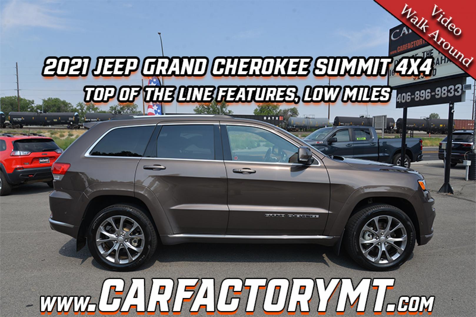 2021 Walnut Brown Metallic /Dark Sienna Brown/Black Jeep Grand Cherokee Summit 4WD (1C4RJFJG5MC) with an 3.6L V6 DOHC 24V engine, 8 speed Automatic transmission, located at 4562 State Avenue, Billings, MT, 59101, (406) 896-9833, 45.769516, -108.526772 - This is a 2021 Jeep Grand Cherokee Summit 4x4 The Summit is a one owner vehicle, there are no accidents reported on the history report. The SUV is very clean, and it drives down the road smooth and quiet. The Tires are in great shape and, if you are looking for a Cherokee with all the equipment th - Photo#1