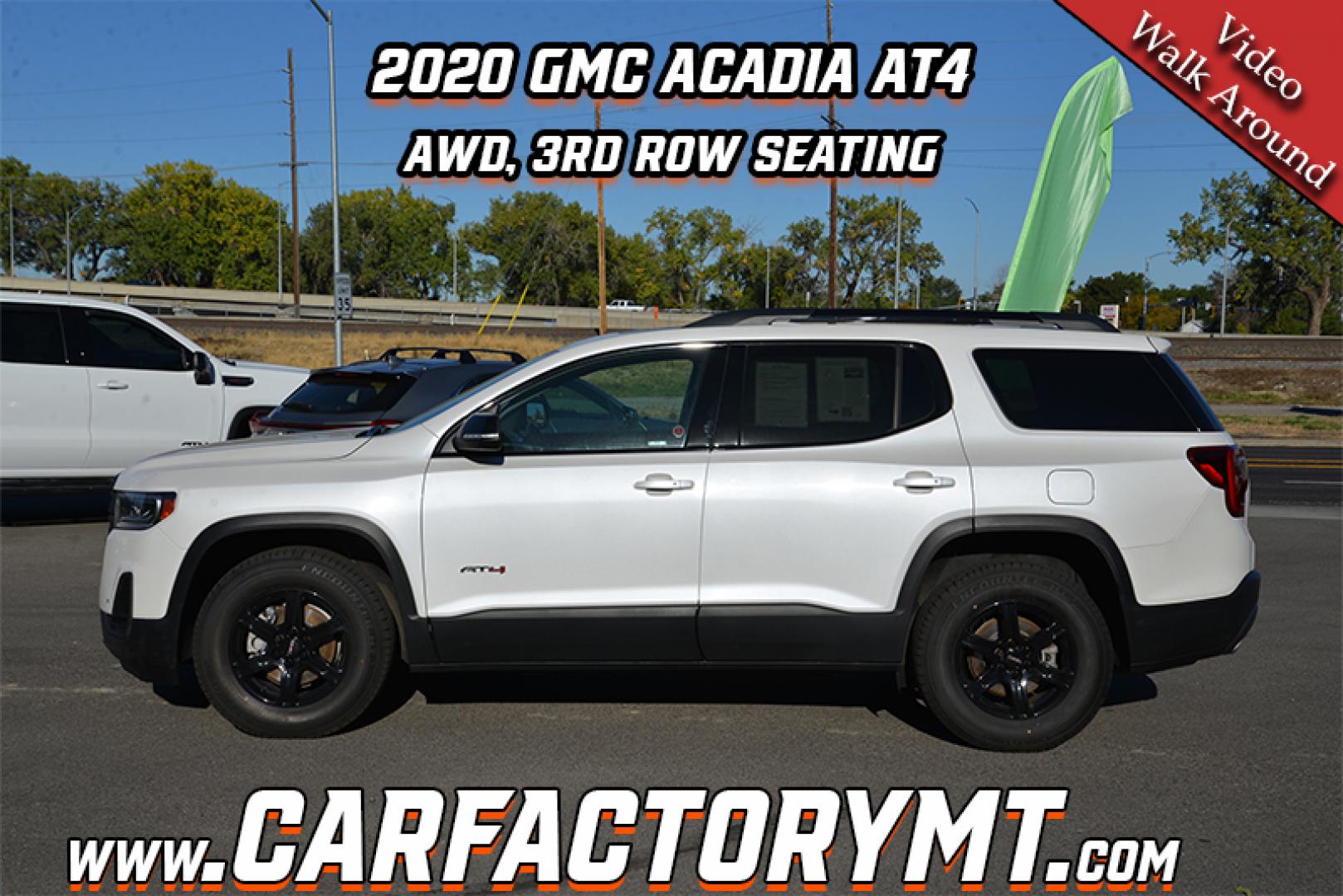 2020 White Frost Tricoat /Jet Black GMC Acadia AT4 (1GKKNLLS6LZ) with an 3.6L V6 DOHC 24V engine, 9 Speed Automatic transmission, located at 4562 State Avenue, Billings, MT, 59101, (406) 896-9833, 45.769516, -108.526772 - 2020 GMC Acadia AT4 All Wheel Drive The Acadia's vehicle history report shows that it is a one owner vehicle and there are no accidents reported. It has 3rd row seating , the tires are brand new. The AT4 runs and drives nicely. Both the exterior and interior are in great shape. It has a 3.6 Liter - Photo#1