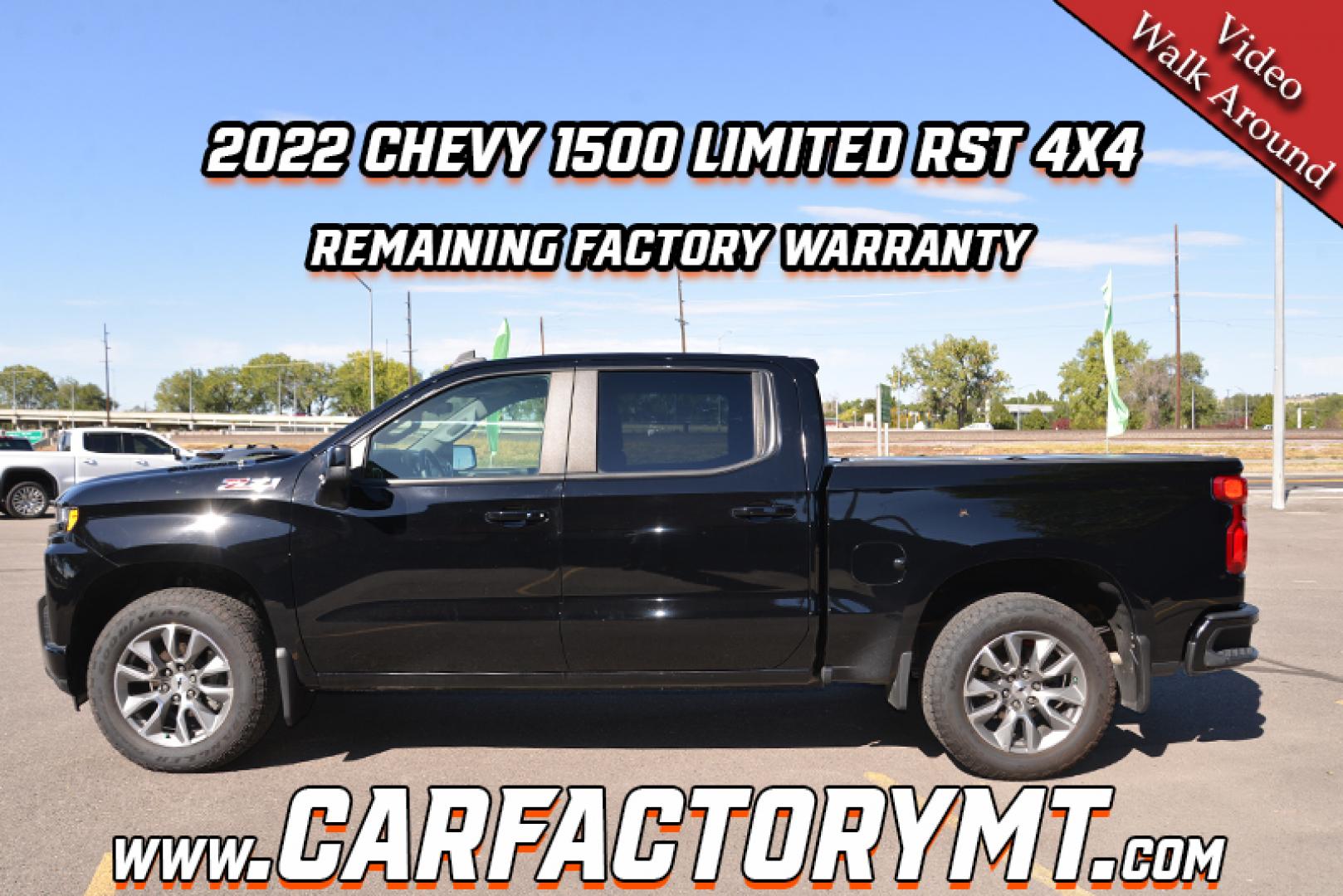 2022 Black /Jet Black Chevrolet Silverado 1500 Limited RST Crew Cab 4WD (1GCUYEEDXNZ) with an 5.3L V8 OHV 16V engine, 8 speed Automatic transmission, located at 4562 State Avenue, Billings, MT, 59101, (406) 896-9833, 45.769516, -108.526772 - 2022 Chevy 1500 Limited RST Crew Cab 4x4 It is a low mileage one owner truck and it still has remaining Factory Warranty, there are no accidents recorded on the history report. It runs and drives nicely, the interior and exterior are clean. The tires are 20 Inch Goodyear Wranglers and they are in - Photo#1