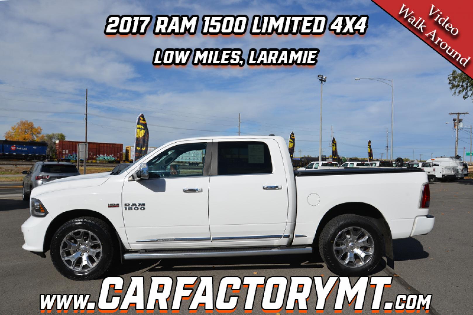 2017 Bright White /Black RAM 1500 Limited laramie (1C6RR7PT5HS) with an 5.7L V8 OHV 16V engine, 8 speed Automatic transmission, located at 4562 State Avenue, Billings, MT, 59101, (406) 896-9833, 45.769516, -108.526772 - 2017 Ram 1500 Laramie Limited Crew Cab 4x4 The Ram is a Low Mileage Truck, The interior and exterior are clean, it runs and drives nicely, The Bed Size is 5 Foot 7 inches, The 20 Inch tires are Sumitomo Encounters and they are brand new It has a 5.7 Liter Hemi V8, 8 Speed Automatic Transmissio - Photo#1