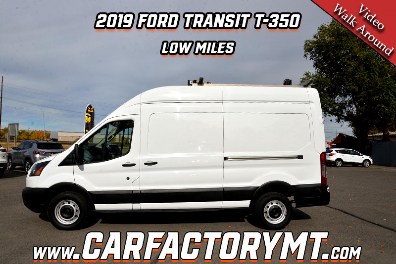 2019 Oxford White /Grey Ford Transit 350 Van High Roof w/Dual Sliding Pass. 148-in. WB (1FTBW2UM4KK) with an 3.7L V6 DOHC 24V engine, 6A transmission, located at 4562 State Avenue, Billings, MT, 59101, (406) 896-9833, 45.769516, -108.526772 - 2000 19 Ford Transit, T-350 High Roof Cargo Van This Low Mileage one Ton Cargo Van has no accidents recorded on the history report, The tires are in good shape. It has been inspected, serviced and it's ready to go to the job site today it has a 3.7 liter V6 Engine, 6 speed automatic transmissi - Photo#1