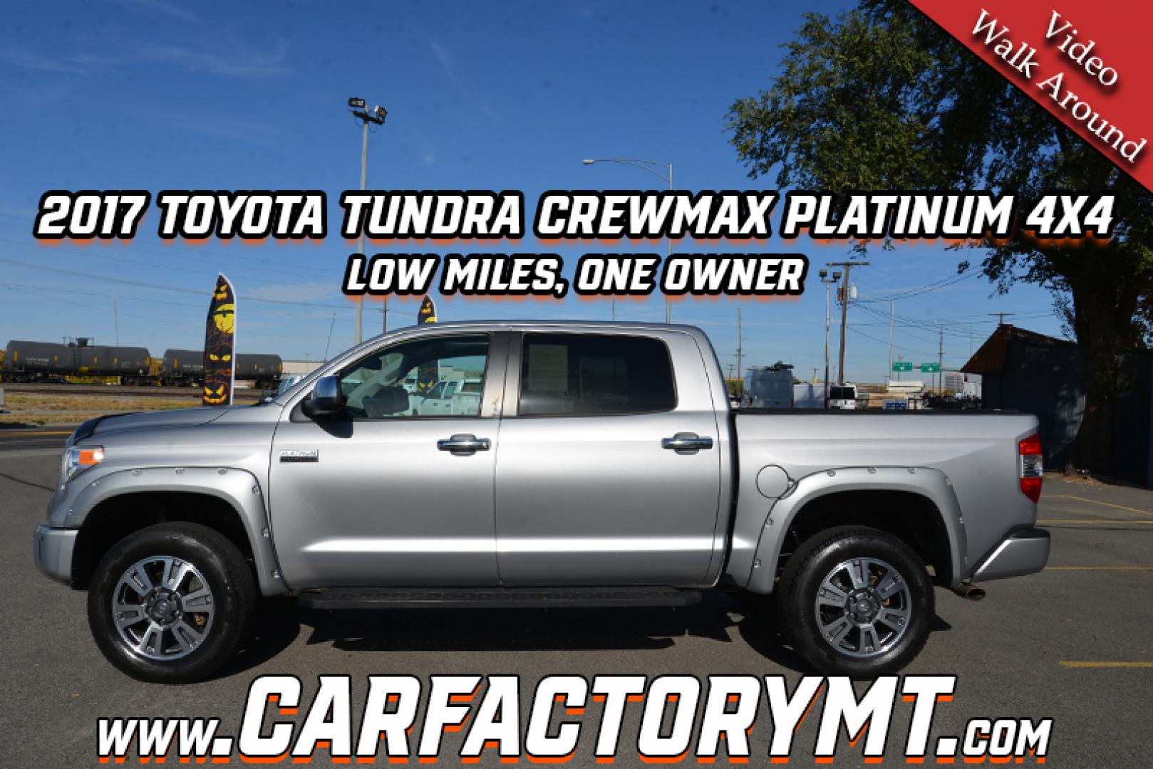 2017 Silver /Black Toyota Tundra Platinum CrewMax 5.7L 4WD (5TFAY5F14HX) with an 5.7L V8 DOHC 32V engine, 6A transmission, located at 4562 State Avenue, Billings, MT, 59101, (406) 896-9833, 45.769516, -108.526772 - 2017 Toyota Tundra Crew Max Platinum 4x4 The Tundra is a low mileage , One Owner Truck. It runs and drives nicely, The interior and exterior are clean. It has 20 Inch tires that are in good shape it has a 5 .7 Liter V8 that produces 381 Horsepower at 5,600 RPM and 401 Pound Foot of Torque at 3,6 - Photo#1