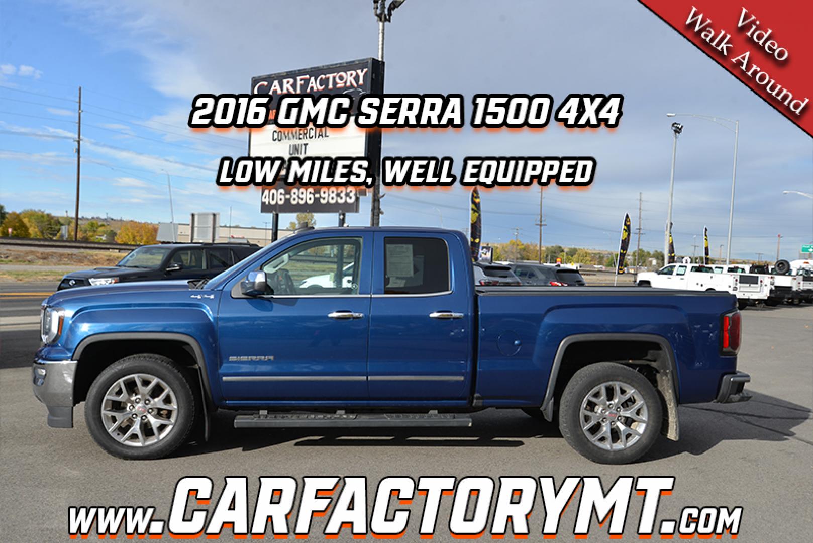 2016 Pacific Blue /Grey GMC Sierra 1500 SLT Double Cab 4WD (1GTV2NEC1GZ) with an 5.3L V8 OHV 16V engine, 6 speed automatic transmission, located at 4562 State Avenue, Billings, MT, 59101, (406) 896-9833, 45.769516, -108.526772 - Your looking at a 2016 GMC Sierra 1500 SLT 4x4 This low mileage Sierra is a one owner truck. There are multiple service records notated on the history report and there are no accidents recorded on the report. The Sierra runs and drives nicely, the interior and exterior are clean. The tires are 20 - Photo#1