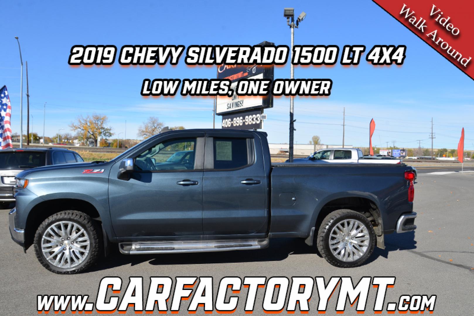 2019 Shadow Grey Metallic /Jet Black Chevrolet Silverado 1500 LT Double Cab 4WD (1GCRYDEDXKZ) with an 5.3L V8 OHV 16V engine, 6A transmission, located at 4562 State Avenue, Billings, MT, 59101, (406) 896-9833, 45.769516, -108.526772 - 2019 Chevy 1500 LT Z71 4 Wheel Drive This Low Mileage Chevy is a One Owner truck. There are no accidents recorded on the history report. There are multiple service records notated on the history report. The Chevy runs and drives smooth and quiet. The interior and exterior are clean. The 22 Inch - Photo#1