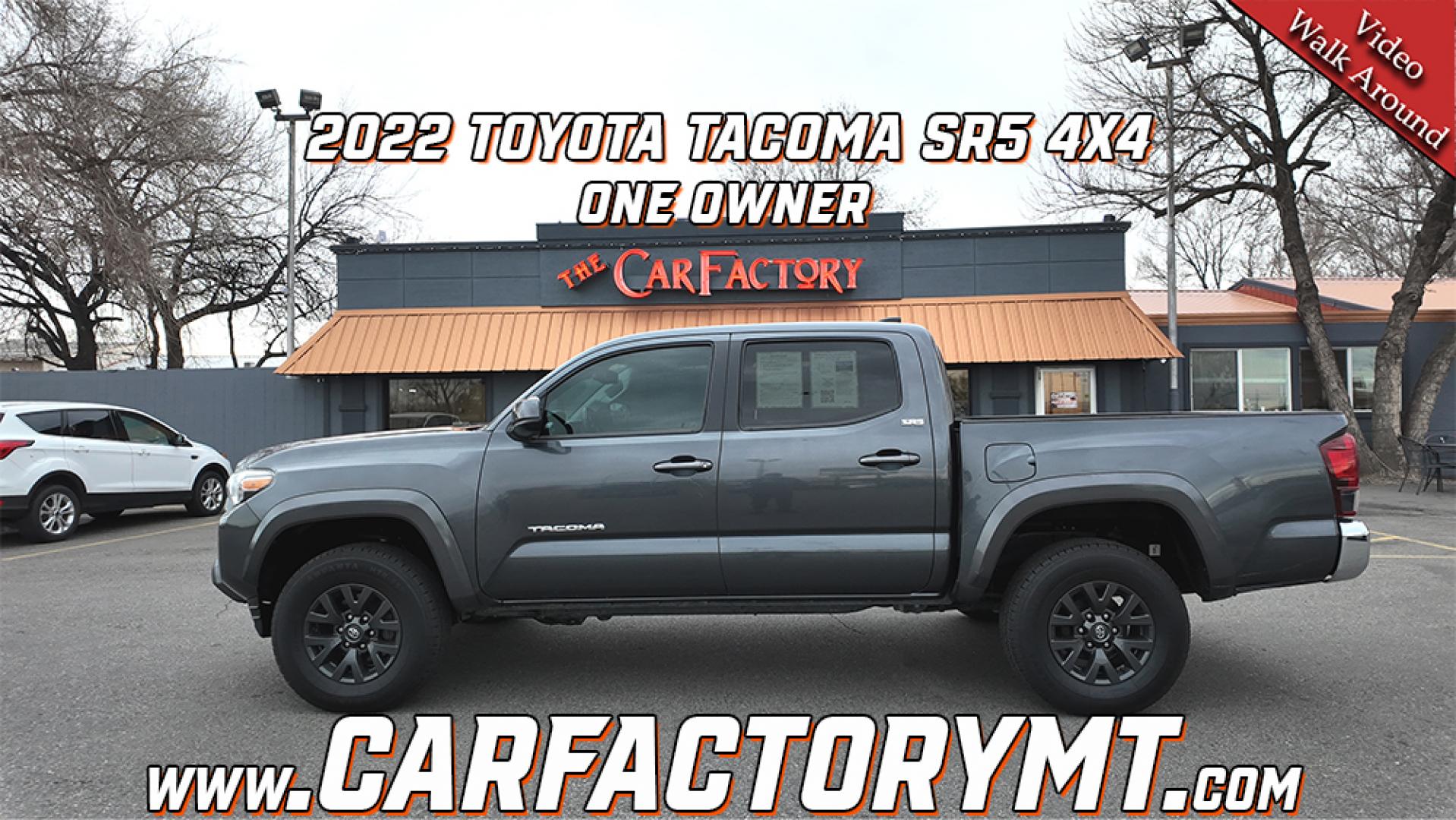 2022 Magnetic Gray Metallic /Black with red accents Toyota Tacoma SR5 Double Cab Long Bed V6 6AT 4WD (3TMCZ5ANXNM) with an 3.5L V6 DOHC 24V engine, 6A transmission, located at 4562 State Avenue, Billings, MT, 59101, (406) 896-9833, 45.769516, -108.526772 - 2022 Toyota Tacoma, SR5 Double Cab 4x4 The Tacoma is a One Owner Truck, There are no accidents recorded on the history report. The Interior and exterior are very clean. It runs and drives nicely. The 16 Inch Tires are in good condition It has the tried and true, reliable Atkinson Cycle V6 Engi - Photo#1