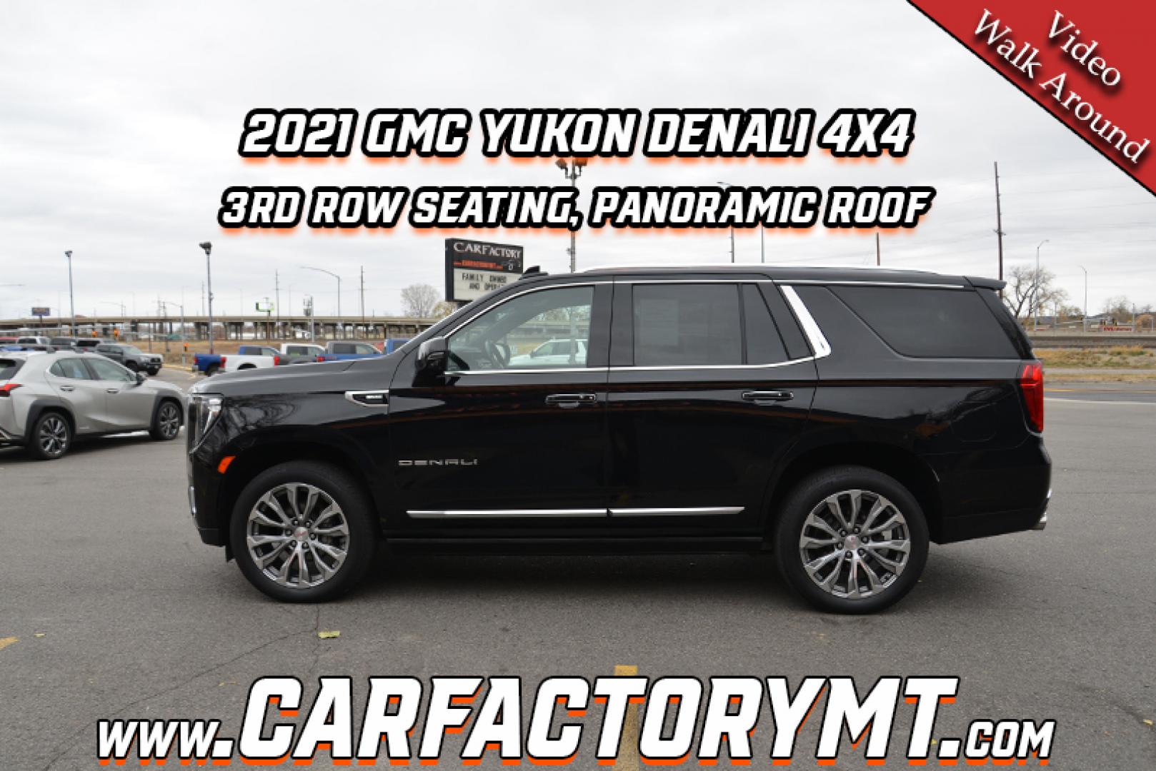 2021 Onyx Black /Jet Black GMC Yukon Denali 4WD (1GKS2DKL5MR) with an 6.2L V8 OHV 16V engine, 10 Speed Automatic transmission, located at 4562 State Avenue, Billings, MT, 59101, (406) 896-9833, 45.769516, -108.526772 - Photo#1