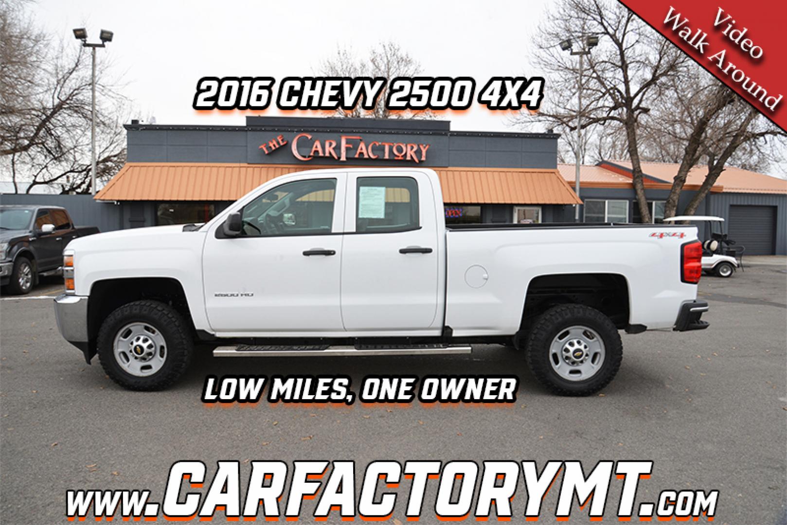 2016 Summit White /Grey Chevrolet Silverado 2500HD Work Truck Double Cab 4WD (1GC2KUEG3GZ) with an 6.0L V8 OHV 16V FFV engine, 6-Speed Heavy Duty Automatic transmission, located at 4562 State Avenue, Billings, MT, 59101, (406) 896-9833, 45.769516, -108.526772 - 2016 Chevy Silverado 2500 HD 4x4 This Low Mileage Chevy is a One owner truck. There are no accidents recorded on the history report . The Silverado runs and drives nicely.. The 17 Inch Good Year Wrangler Tires are in decent shape. It has a 6.0 Liter V8 , 6 Speed Automatic Transmission, 4.10 Rear - Photo#1