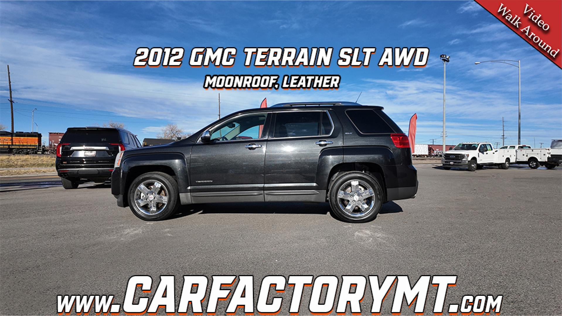 2012 Carbon Black Metallic /Jet Black GMC Terrain SLT2 AWD (2GKFLXE52C6) with an 3.0L V6 DOHC 24V FFV engine, 6-Speed Automatic transmission, located at 4562 State Avenue, Billings, MT, 59101, (406) 896-9833, 45.769516, -108.526772 - Your looking at a 2012 Terrain All Wheel Drive The Terrain is a local trade in. There are no accidents recorded on the history report. The Terrain runs and drives nicely, the interior and exterior are clean. The 18 Inch tires are in good condition It has a 3.0 Liter V6 engine, 6 Speed automatic - Photo#1