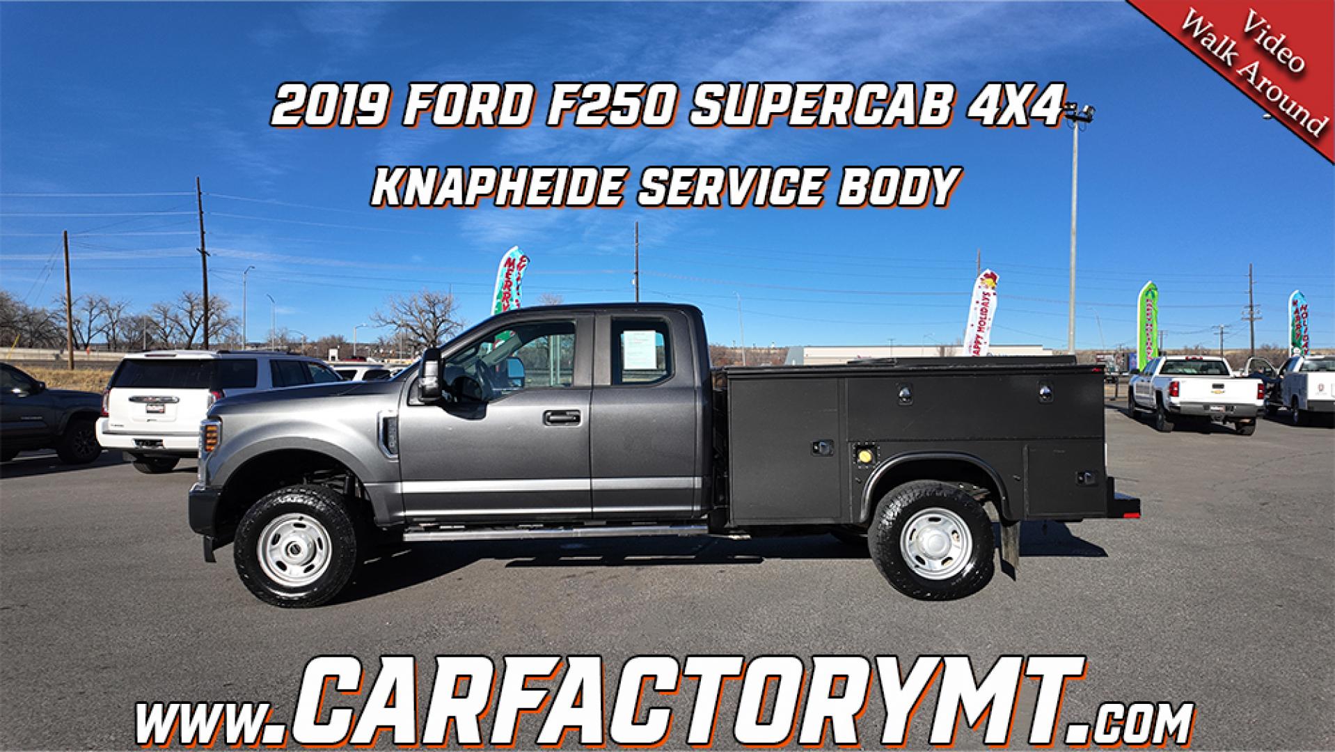 2019 Magnetic Gray Metallic /Grey Earth Ford F-250 SD XL (1FD7X2B60KE) with an 6.2L V8 OHV 16V engine, 6 speed automatic transmission, located at 4562 State Avenue, Billings, MT, 59101, (406) 896-9833, 45.769516, -108.526772 - 2019 Ford F250 Super Cab 4x4 with a Knapheide Service Body The Ford has been inspected and serviced. Ready to go to the job site today. There are no accidents recorded on the history report. The Truck runs and drives nicely. The 17 Inch Hankook Dynapro tires are in good condition. The interior an - Photo#1