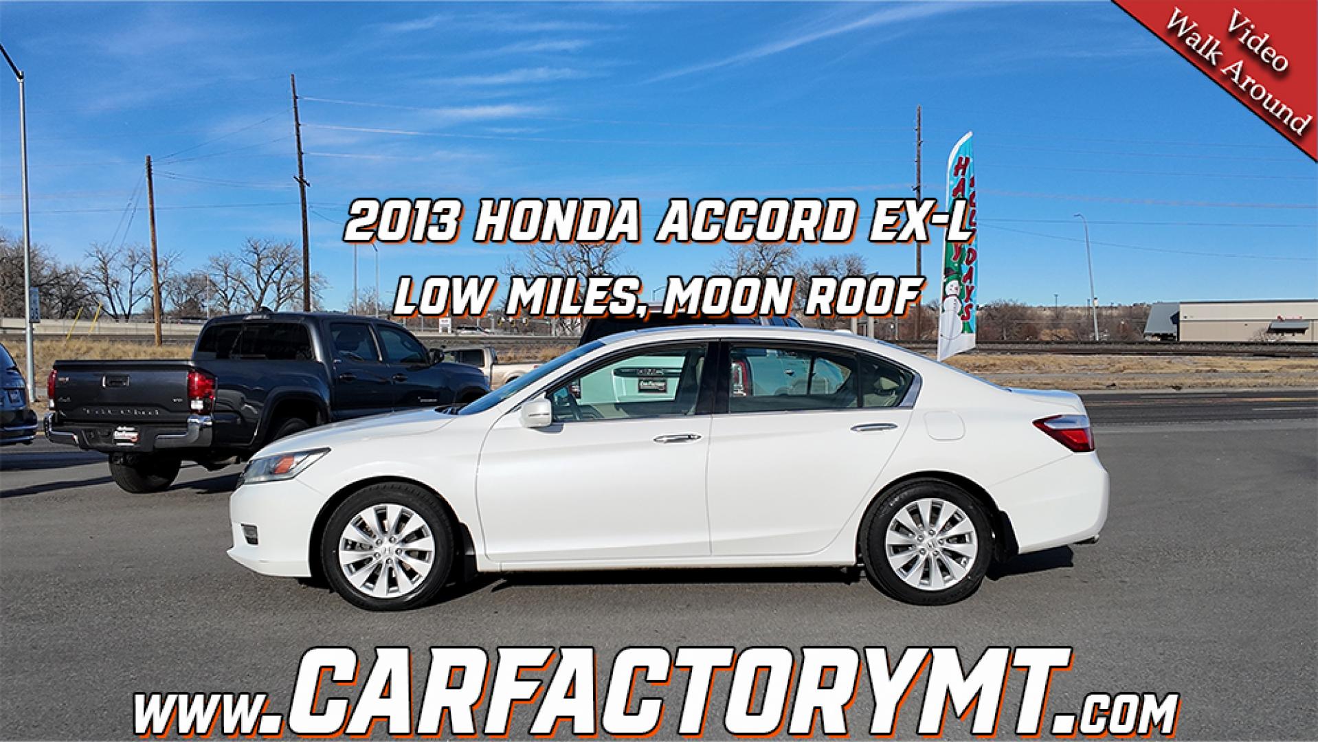 2013 White Orchid Pearl /Ivory Honda Accord EX-L (1HGCR3F80DA) with an 3.5L V6 SOHC 24V engine, 6-Speed Automatic transmission, located at 4562 State Avenue, Billings, MT, 59101, (406) 896-9833, 45.769516, -108.526772 - 2013 Honda Accord EX-L it's a low mileage, local Trade In, the Accord is a 2 owner vehicle that's been in Montana since new. There are no accidents recorded on the history report. The interior is very clean especially given its age. The Honda runs and drives well. The 17 Inch Fallkin Tires are in g - Photo#1