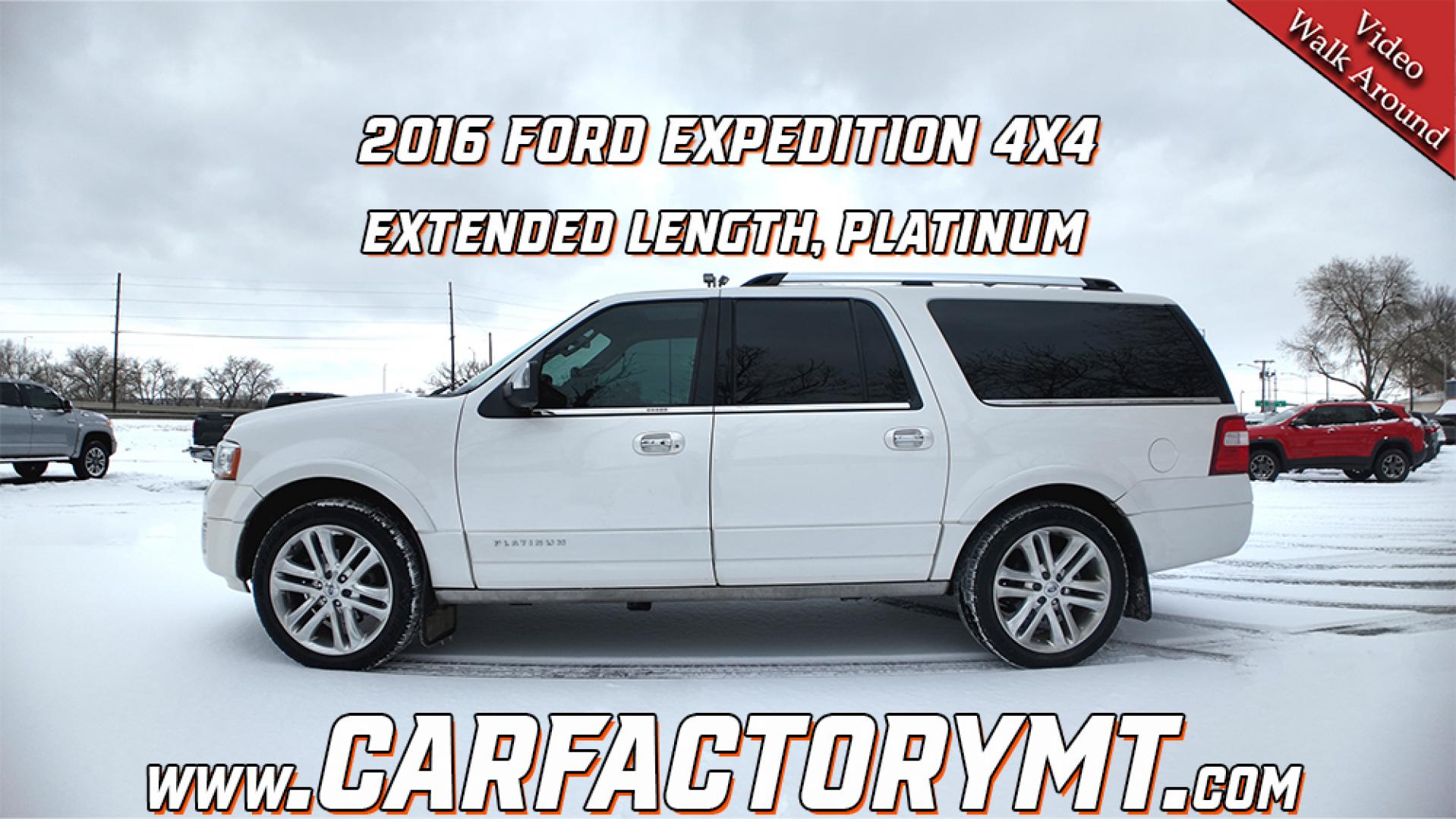 2016 White Platinum Metallic /Black Ford Expedition EL Platinum 4WD (1FMJK1MT1GE) with an 3.5L V6 DOHC 24V FFV engine, 6-Speed Automatic transmission, located at 4562 State Avenue, Billings, MT, 59101, (406) 896-9833, 45.769516, -108.526772 - 2016 Ford Expedition EL( Extended Length) 4x4 Platinum This Ford has no accidents recorded on the history report. The Interior and exterior are clean. the SUV runs and drives well. The 22 Inch tires are in good shape. It has a 3 point 5 Liter Ecoboost V6, 6 speed automatic transmission, 3 73 - Photo#1